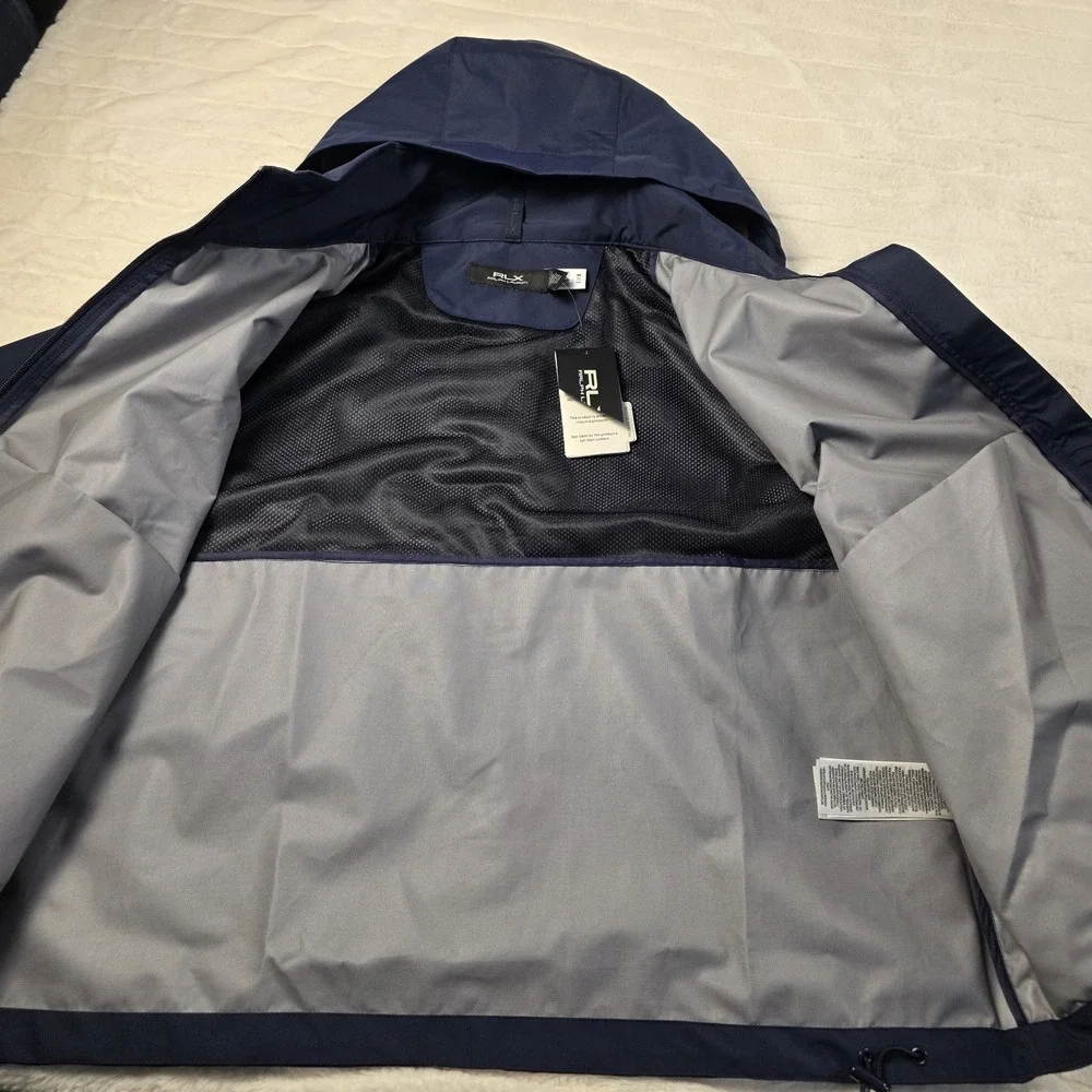 RLX Ralph Lauren Packable Performance Hooded‎ Rain Jacket Womens L Vented Blue